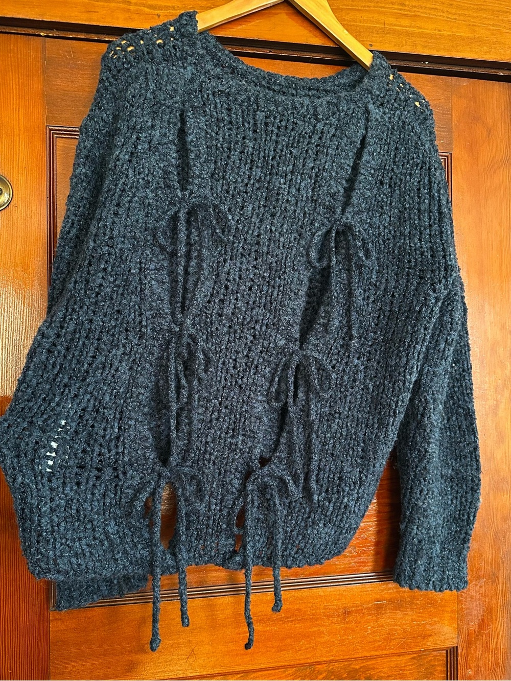 IRO Blue Crewneck Chunky Boucle Knit Tie Back Sweater Size Small Grunge